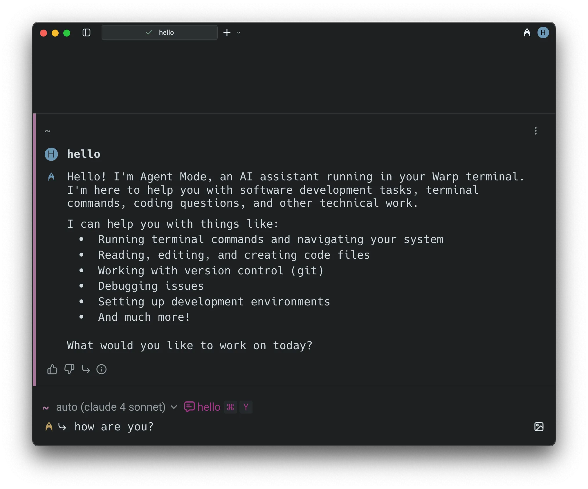 Continuing an Agent conversation in Classic Input (with indicator)